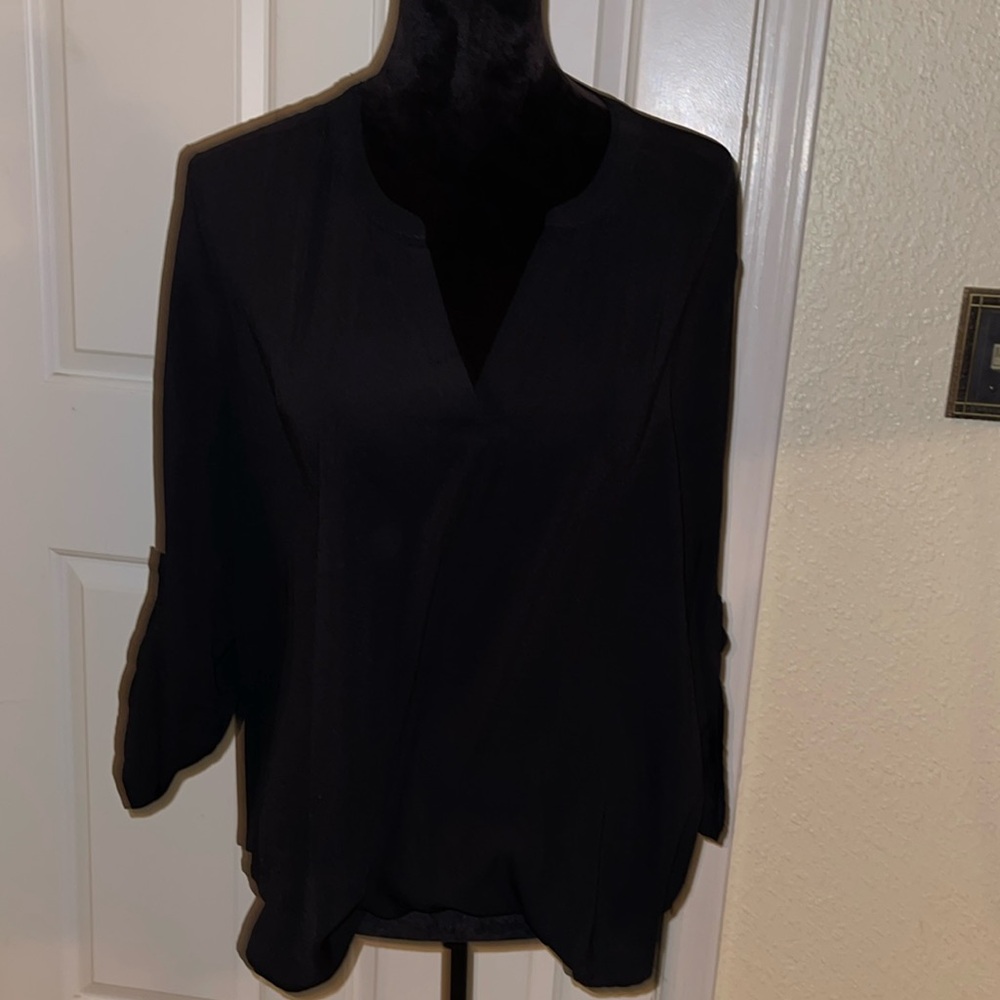 Black Henley three-quarter sleeve Maurices sheer blouse